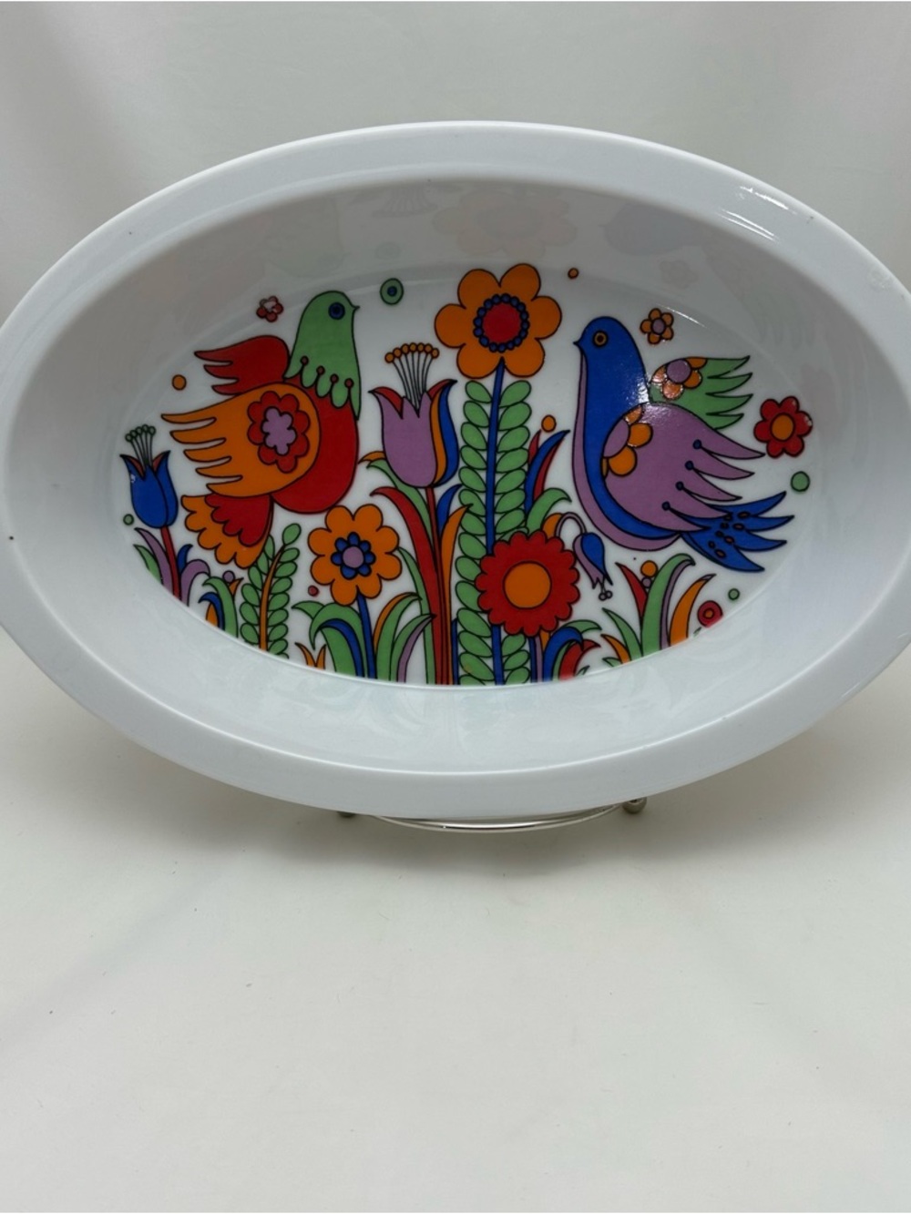 Royal Crown Paradise Porcelain Casserole Dish Birds Floral VTG 33-696 Ovenware